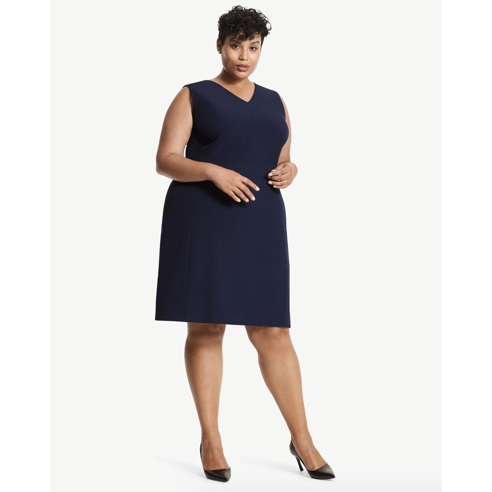 MM.LaFleur Annie Dress Women Navy Blue Sleeveless V-Neck Sheath Workwear 14